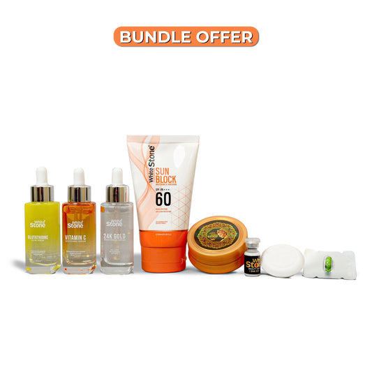 Vitamin C Serum + Glutathione 2% + 24K Gold Firming Serum + SPF 60 Sunblock + 4 in 1 Beauty Cream
