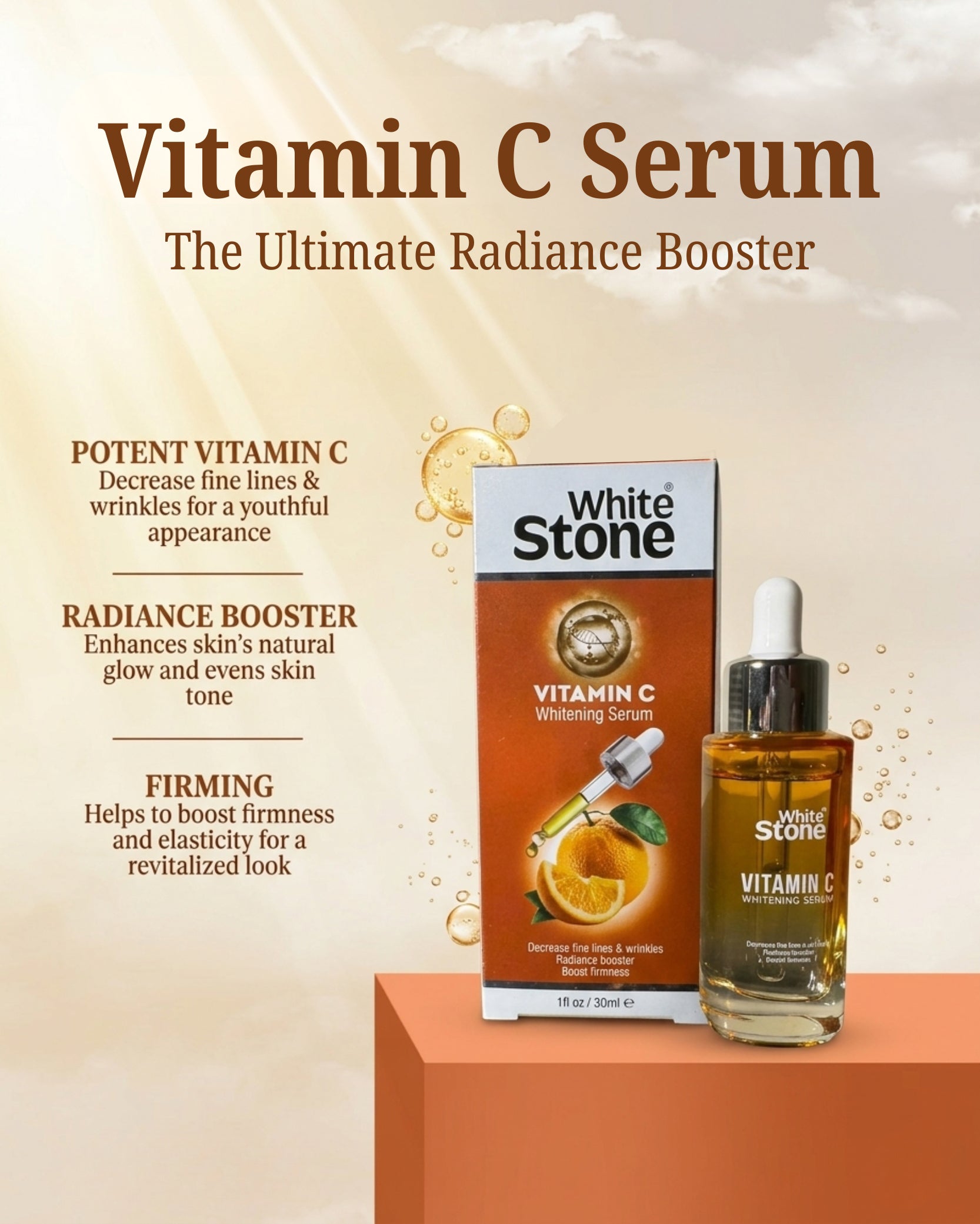 White Stone Vitamin C Brightening Serum – Tone Even & Spot Fader